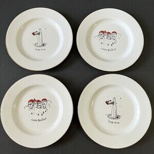 Merry Masterpieces Salad Dessert Plate Christmas Santa Humorous Whimsical Lot 4x